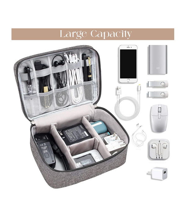 YouBella Jewellery Organiser Electronics Accessories Organizer Bag, Universal Carry Travel Gadget Bag for Cables, Plug and More, Perfect Size Fits for Pad Phone Charger Hard Disk (Grey)